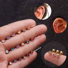 1Pc Small Heart Waterdrop Round Tragus Cartilage Earring Rook Helix Snug Conch Stud Earring Stainless Steel Ear Piercing Jewellery