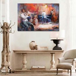 Modern Impressionist Canvas Artwork Willem Haenraets Handmade Jazzband Painting Art for Family Room Decor