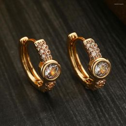 Hoop Earrings BUY Trendy Gold Color Geometric Heart For Women Girl Cubic Zirconia Pave Setting Party Jewelry Accessories