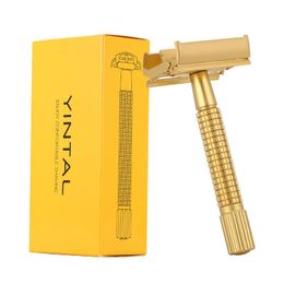 Blades YINTAL Classic Dual Edge Manual Razor Short Brass Handle Safety Razors Gold Color Portable Travel Razors Men Shaving