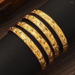 Bangle 65MM Openable For Women Man DubaiEthiopian Africa Jewelry 24K Gold Plated Charm Bracelet Bride Wedding Party Gifts