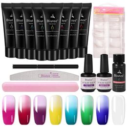 Rests Biutee 15ml Poly Nail Polish Gel Kit Temperature Colours Changing Gel 8 Colours Nail Extension Gel Biulder Nail Gel with Base Coat