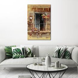 Canvas Art Beautiful Balcony Hand Painted Impressionist Willem Haenraets Painting Forr Office Decoration