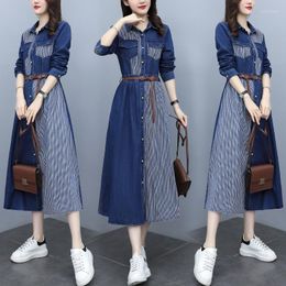 Casual Dresses Knee Es Female The Spring And Autumn Period Korean Versionedition Stripe Spell Receives Shirt Skirt Waist Dress