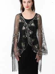 Scarves 1920s Sequin Beaded Shawl Wraps Fringed Evening Cape See-through Tassel Wedding Bridal Scarf For Dresses Party