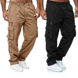 Men's Pants New Men Cargo Pants Summer Button Zipper Stretch Waist Loose Trousers Casual Multi-Pocket Straight Pants Sports Outdoor Wearing Q231201