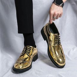 Dress Shoes Men's High Quality Fashion Comfortable Business Formal Brogue Shiny Gold Gentleman
