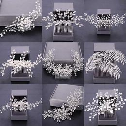 Women Hair Combs Wedding Hair Accessories Tiara Pearl Rhinestone Silver Colour Bridal Hair Ornament Flower Head Jewellery Headband X02065