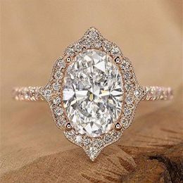 Wedding Rings Huitan Cute Oval Cubic Zirconia For Women Romantic Rose Gold Colour Proposal Engagement Trendy Jewellery Gift266C