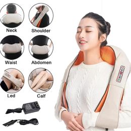 Massaging Neck Pillowws U Shape Electrical Shiatsu Massage Shawl Back Neck Shoulder Body Massager Device Infrared Heated Kneading CarHome Massage Shawl 231201