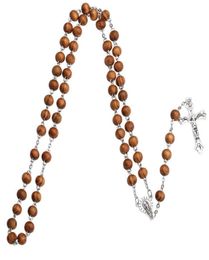 New Wooden beads Long chains Catholic Rosary necklace For Women and Men Christian Jesus Virgin Mary crucifix Pendant Fashion Jewelry8542224