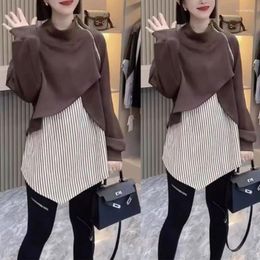 Women's Hoodies Commute Zipper Stand Collar Sweatshirts Korean Asymmetrical Autumn Winter Clothing Two Piece Set Striped Loose Pullovers