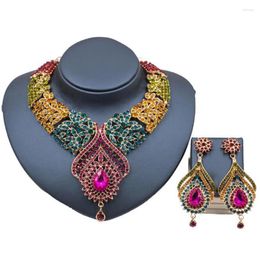 Necklace Earrings Set DiLiCa Gorgeous Crystal Flower Statement Jewellery Women Bridal Maxi Necklaces&Pendants
