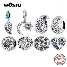 Loose Gemstones WOSTU 925 Sterling Silver Bead Blooming Lotus Charms Flower Pendant Fit Original Bracelet Necklace Good Lucky Jewellery