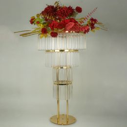 4 PCS Iron Flower Rack Gold Arch Stand Road Lead 37 Inches 4 Ties Acrylic Wedding Centrepiece For Event Party Decoration