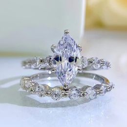 Choucong Brand Wedding Rings Noble Jewellery Pure 100% 925 Sterling Silver Marquise Cut Natural Moissanite Diamond Gemstones Party Eternity Women Engagement Ring Set