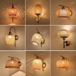 Wall Lamp Chinese Style Bamboo Art Lamps For Living Room Kitchen Bedroom Bedside Sconce Light Tea Restaurant Creative