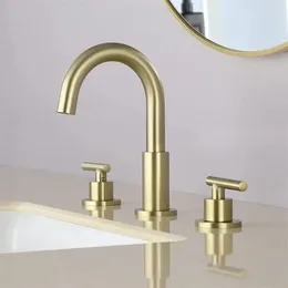 Bathroom Sink Faucets 59# Brass Double Handle 3 Hole Basin Faucet Brushed Gold Split Solid Piece Set And Cold Mixer