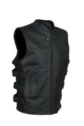Men's Vests SWAT Style Motorcycle Biker Leather Vest with Two Concealed Gun Pockets 231130