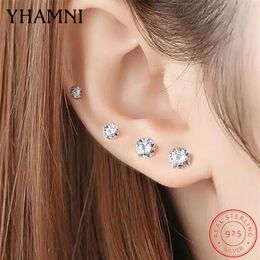 YHAMNI Original 925 Sterling Silver Earrings For Women Men Small 3mm 4mm 5mm 6mm 7mm 8mm Zircon Stud Earrings Girl child aretes E3222S