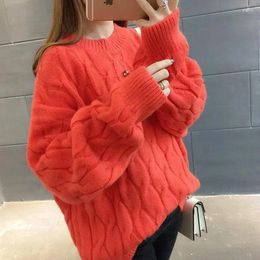 Women's Sweaters Fashion Autumn Winter Blue O-Neck Twisted Sweater Women Loose Long Slve Cashmere Pulrs Female Knitted Jumper Tops