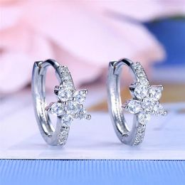 Stud Earrings 925 Silver Needle Crystal Flower Charm For Women Girls Engagement Party Jewelry Pendientes Eh1014