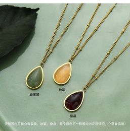 Pendant Necklaces Light Luxury Water Drop Shape Natural Stone Necklace Teardrop Green Aventurine Amethyst Crystal Gifts For Her