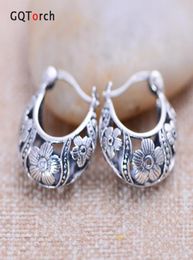 Vintage Real 925 Sterling Silver Earrings For women Basket Shaped Hollow Flower Design Brincos Fine Jewelry6202830