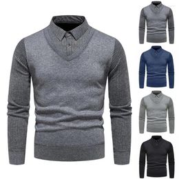 Men's Sweaters Men Sweater Striped Pullover Knitted With Lapel Buttons For Fall Winter Business Style Slim Fit Soft Warm Elastic
