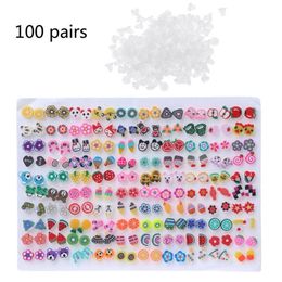 Stud 100 Pairs Assorted Styles Polymer Clay Hypoallergenic Earrings Lot For Kids U2JF244N