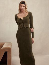 Work Dresses Townlike Sexy Party Woollen Two Piece Set T-shirt Crop Top And Skirts Slim Bodycon 2 Pieces Sets Women 2023 Autumn Winter