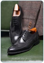 Dress Shoes 2023 Style Sipriks Handmade Genuine Leather Wingtip Men'S Formal Tuxedo Retro Classic Wedding