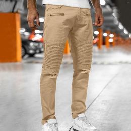 Men's Pants Fashion Frayed Hole Mid Waist Long Streetwear Spring And Summer Solid Colour Casual Trousers With Pockets