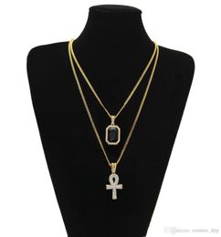 Men S Egyptian Ankh Key Of Life Necklace Set Bling Iced Out Mini Gemstone Pendant Gold Silver Chain For Women Hip Hop Jewelry8242544