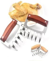 Stainless tools Steel Bear Claw Wooden Handle Meat Divided Tearing Flesh Multifunction beef Shred Pork Clamp Corkscrew BBQ Tools2608197