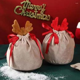 Christmas Decorations 10Pcs Reindeer Candy Gift Bag Velvet Santa Sacks Drawstring Bags Decor Kids Party Favour Year