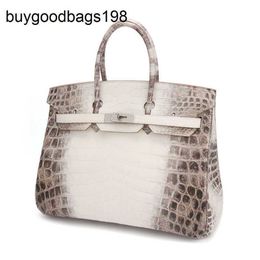 Himalayans Handbags Genuine Leather 35 Nile Crocodile Versatile Large Womens Handbag Half Hand Sewn White Ebfi