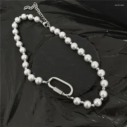 Chains Climbing Hook Pearl Necklace For Men Stainless Steel Beads Minimalist Jewelry Korean Fashion