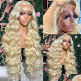 Synthetic Wigs Brazilian Hair 613 Honey Blonde Color 13X4 Hd Transparent Lace Frontal Body Wave 30 Inch Front Wig For Women Drop Deliv Dhp8L