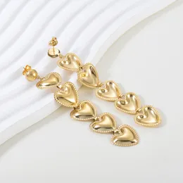 Dangle Earrings Stainless Steel Heart Love Long For Women Girl Trend Gold Color Waterproof Jewelry Party Gift