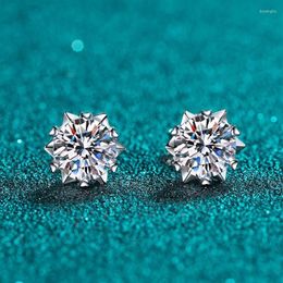 Stud Earrings Silver Total 2 Carat Excellent Cut Diamond Test Pass D Color High Clarity Moissnaite Snowflake 925 Jewelry286s