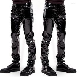 Men's Pants Mens Faux Leather PVC Clubwear Black Slim Fit Nightclub Dance Party Trousers Motorcycle Ridding For Male