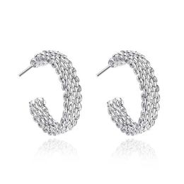 Good A Plated sterling silver Net weaving ear earring DJSE82 size 2 3CM 0 6CM; women's 925 silver plate Stud jewelr333m