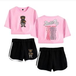 Summer Women's Sets Singer Peso Pluma Short Sleeve Crop Top + Shorts Sweat Suits Women Tracksuits Two Piece Outfits Streetwear