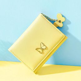 Wallets Butterfly Pattern Girls Short Wallet Fashion Tri Fold Design Buckle Chain Leather Cash Storage Clip Carteras Para Mujeres