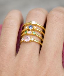 4pcsSet Fashion Women 18k Gold Plated Centre Colourful Stone Zircon Finger Rings charms Jewellery Enagement Gift US Size 5104368719