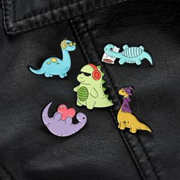 Colorful Cute Music Dinosaur Sleeping Series Brooches Unisex Cartoon Alloy Heart Animal Clothes Badges Accessories Witch Hats Back314l