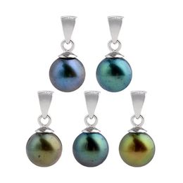 Round Pearl Pendant Charms Freshwater Peacock Green and Blue 925 Sterling Silver Simple Pendants 10 Pieces214s