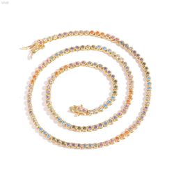 2mm Hip Hop Jewelry Round Zircon Necklace Colorful Moissanite Choker Diamond Crystal Tennis Chain