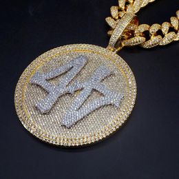 Collana con ciondolo rotondo con diamanti di grandi dimensioni numero 44 ghiacciato, gioielli HipHop Bling da uomo placcati in oro 18 carati Gift273O